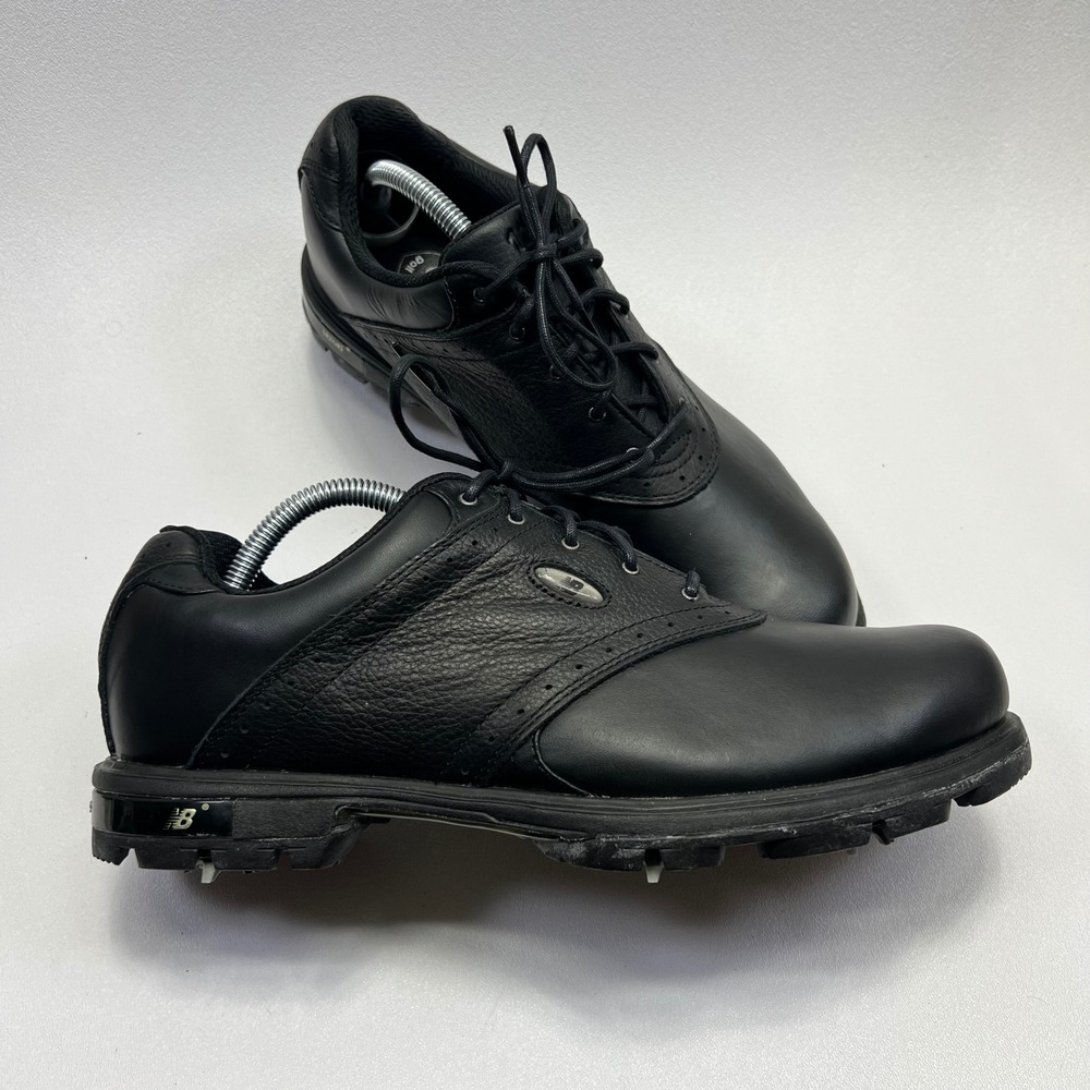 New Balance Black Leather Spiked Golf Shoes Size 9 Mens MG1275B Lace Up ABZORB
